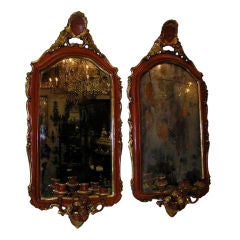 Pair of Venetian Painted & Gilt Floral Crest Girandole Mirrors. Circa 1780