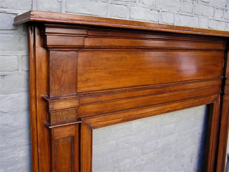American Colonial American White Pine Carved Molded Edge Fire Place Mantel,  Circa 1800 For Sale