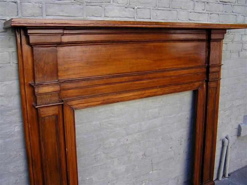 Hand-Carved American White Pine Carved Molded Edge Fire Place Mantel,  Circa 1800 For Sale