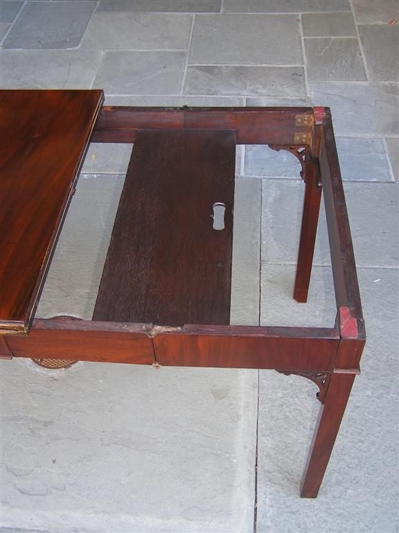 Brass English Chippendale Mahogany Hinged Games Table with Constantine Action, C. 1770 For Sale