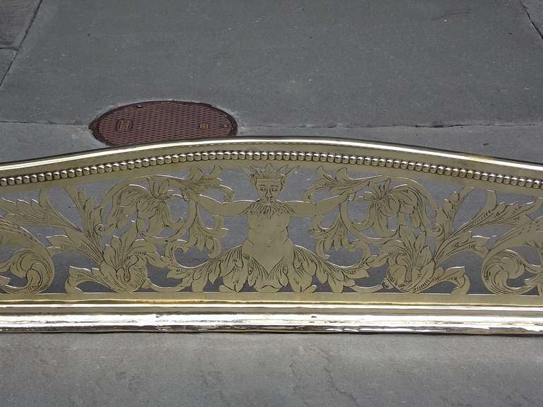 Mid-18th Century English Brass Serpentine Engraved Fire Place Fender with Flanking Trivets C 1760 For Sale