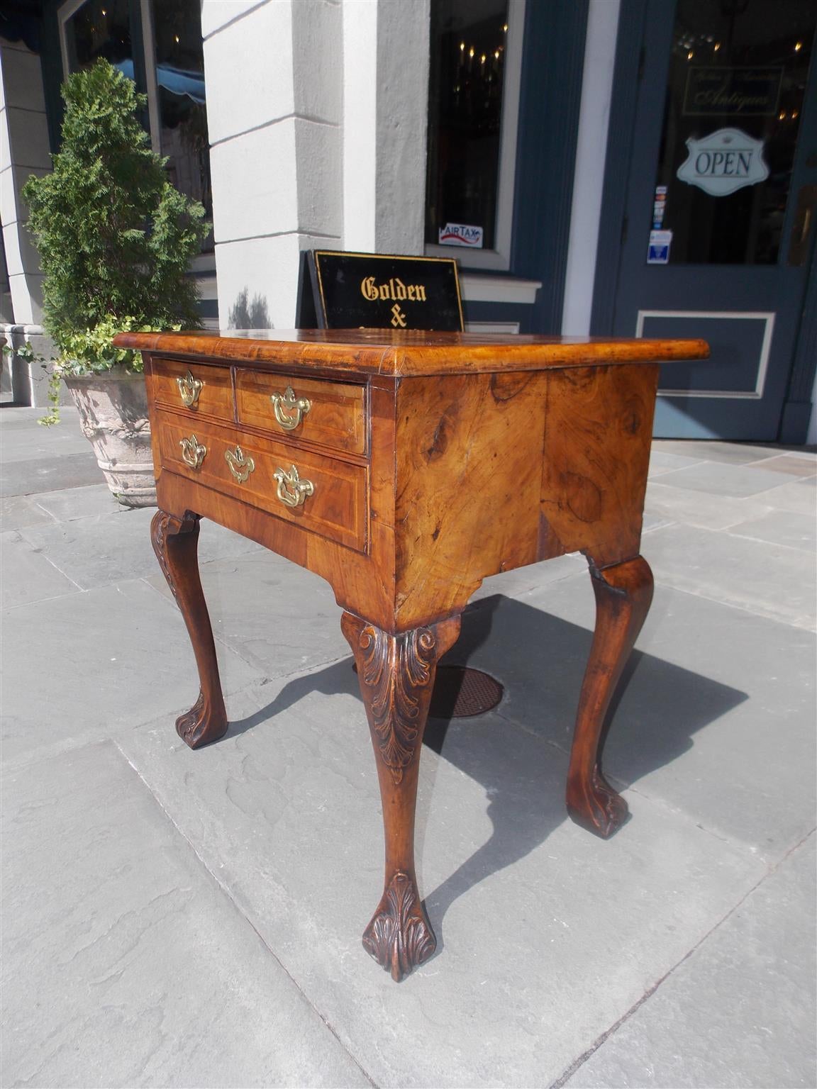 English Burl Walnut Three-Drawer Inlaid Low Boy, Circa 1740 2