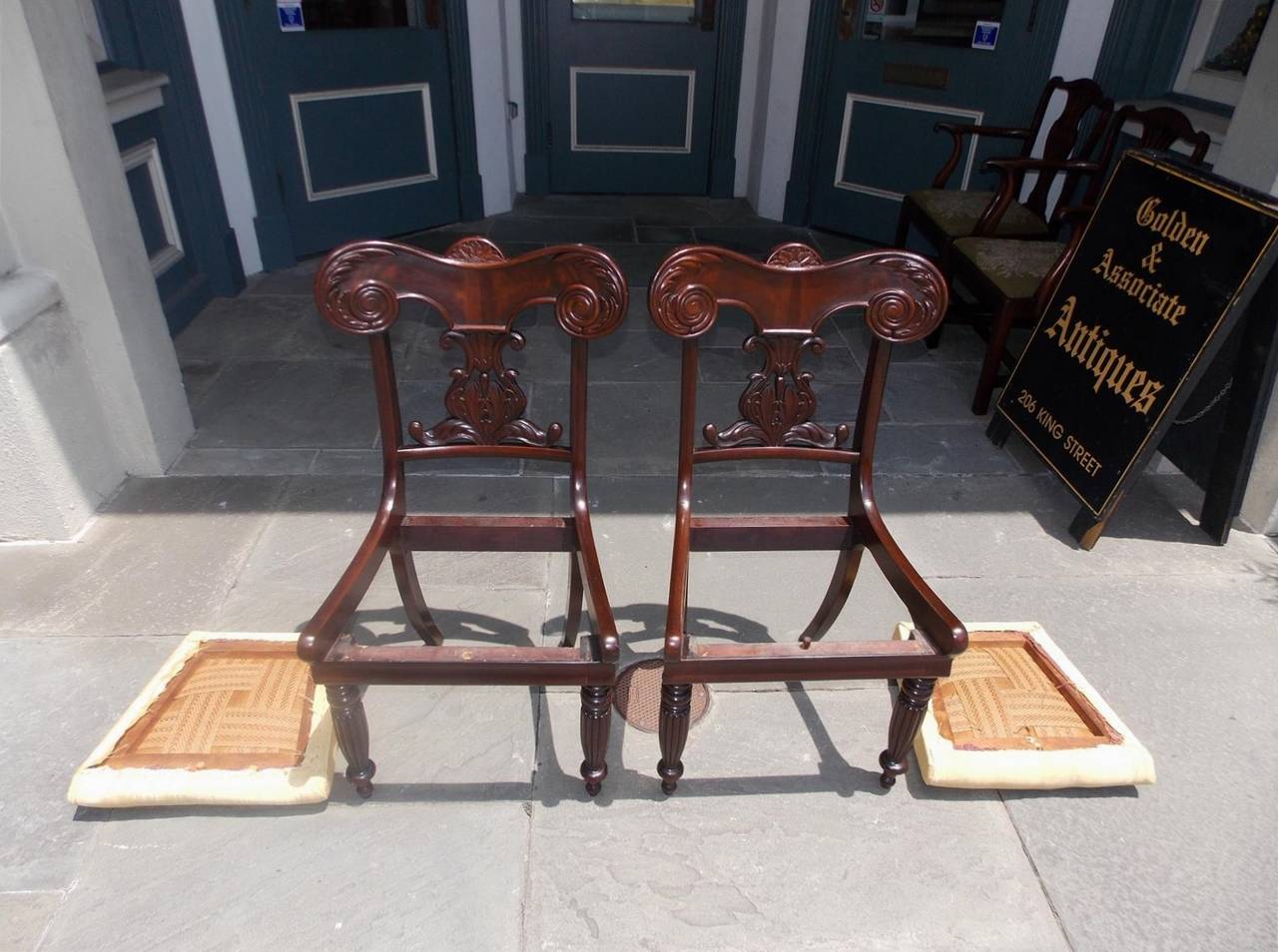 Pair of Caribbean Mahogany Carved Side Chairs, Circa 1830 3