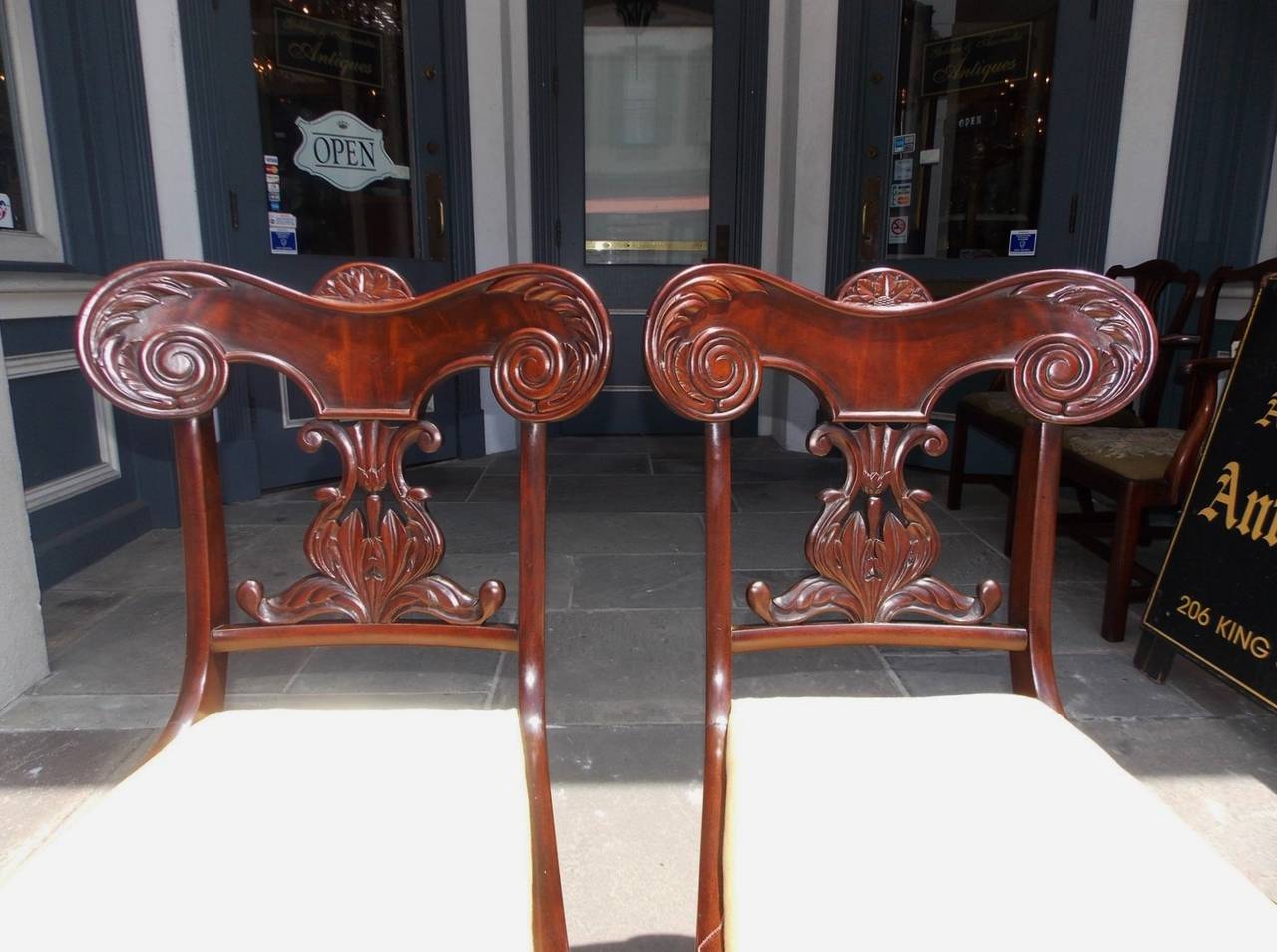 Regency Pair of Caribbean Mahogany Carved Side Chairs, Circa 1830
