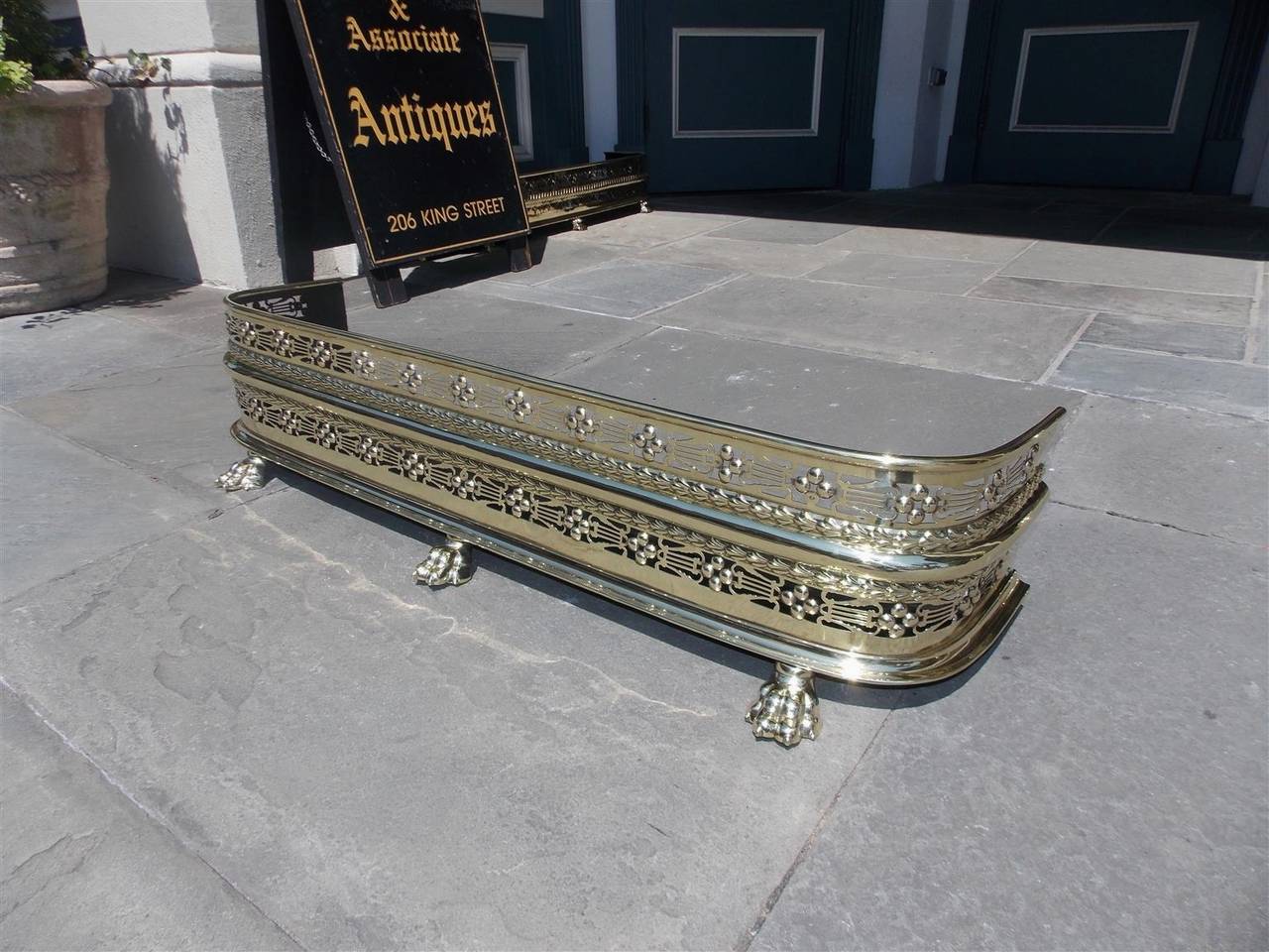 English Regency Brass Hand Chased Lyre Fire Fender, Circa 1810