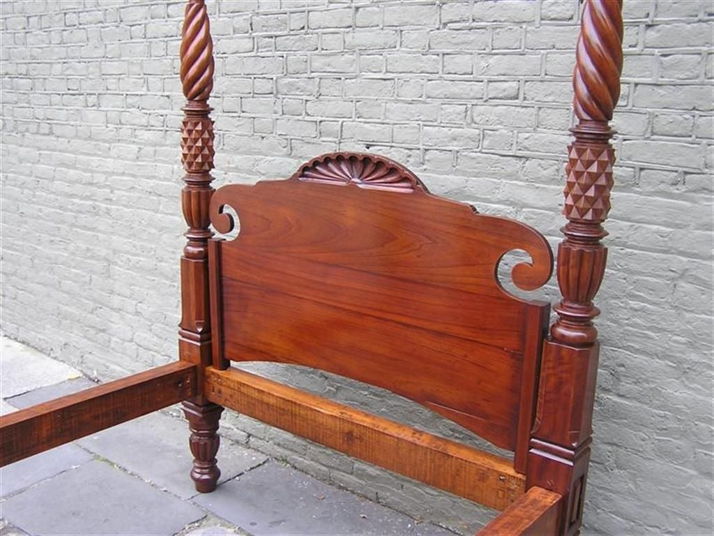 Bajan Barbados Mahogany Four Poster Sunburst Tester Bed. Circa 1820