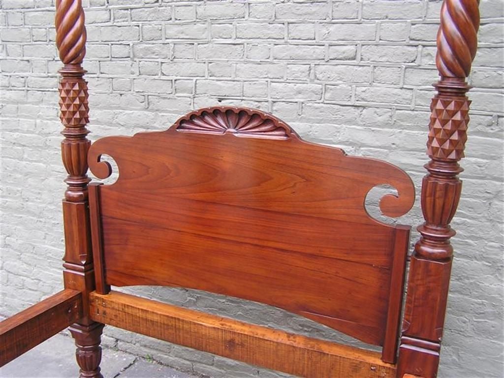 Hand-Carved Barbados Mahogany Four Poster Sunburst Tester Bed. Circa 1820