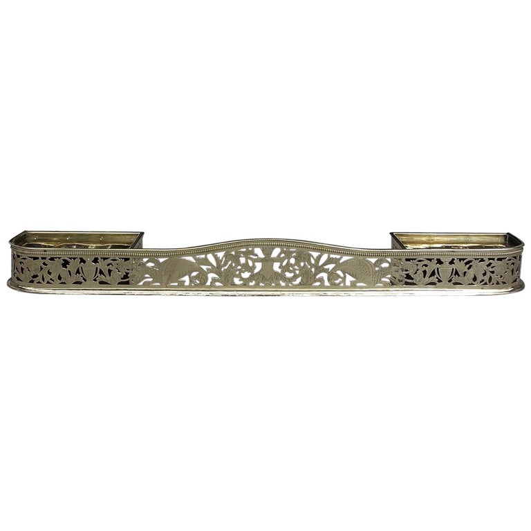 English Brass Serpentine Engraved Fire Place Fender with Flanking ...