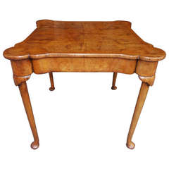 English Queen Anne Burl Walnut Games Table With Outset Corners, Circa 1760