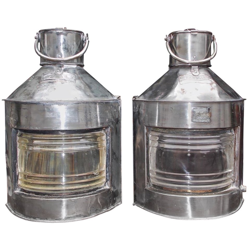 Pair of English Polished Steel Ship Lanterns by  Meteorite, Circa 1900 For Sale