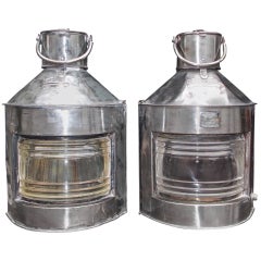 Antique Pair of English Polished Steel Ship Lanterns by  Meteorite, Circa 1900