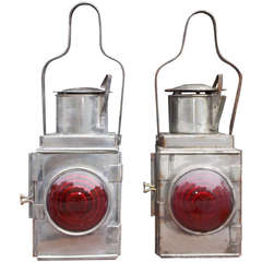 Pair of American Polished Steel Railroad Signal Lanterns, Late 19th Century 12