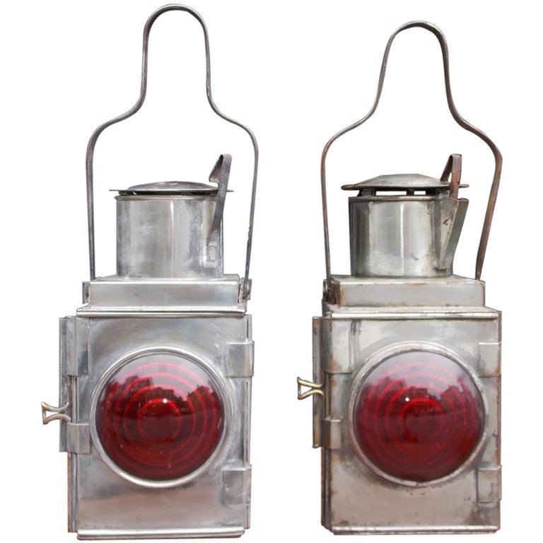 Pair of American Polished Steel Railroad Signal Lanterns, Late 19th
