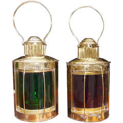Pair of American Brass Ship Lanterns by Mason and Co., Boston, 20th Century