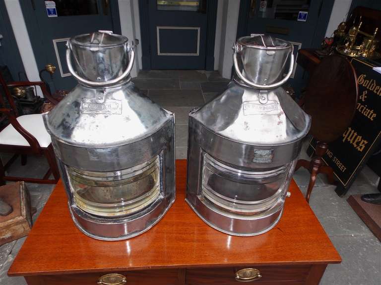 Pair of English Polished Steel Ship Lanterns by  Meteorite, Circa 1900 In Excellent Condition For Sale In Hollywood, SC