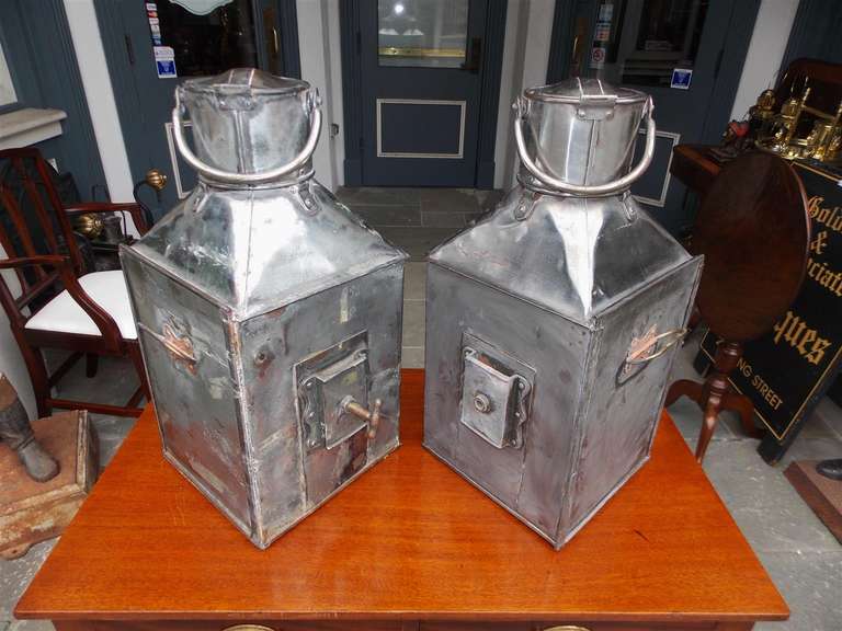 Pair of English Polished Steel Ship Lanterns by  Meteorite, Circa 1900 For Sale 2