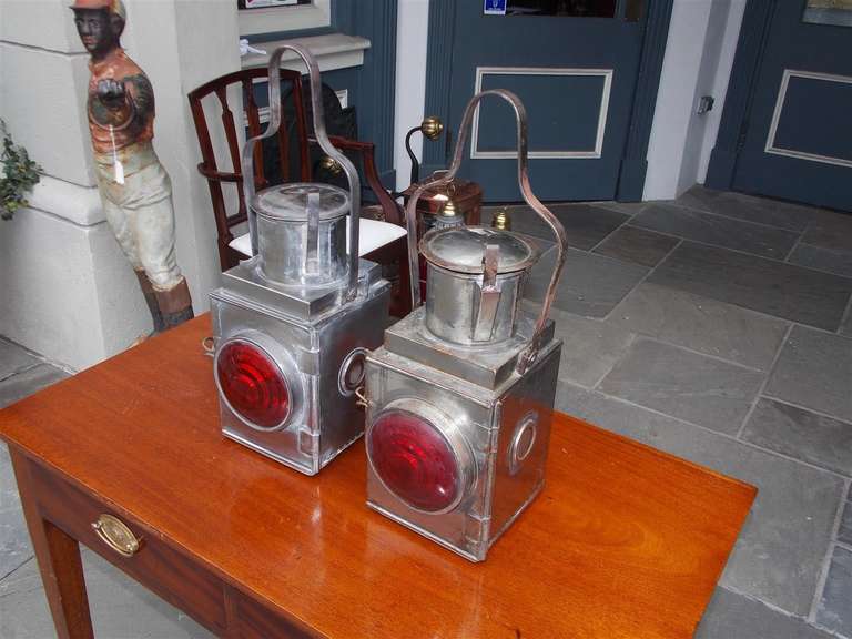 American Empire  Pair of American Polished Steel and Fresnel Lenses Railroad Lanterns, C. 1880 For Sale