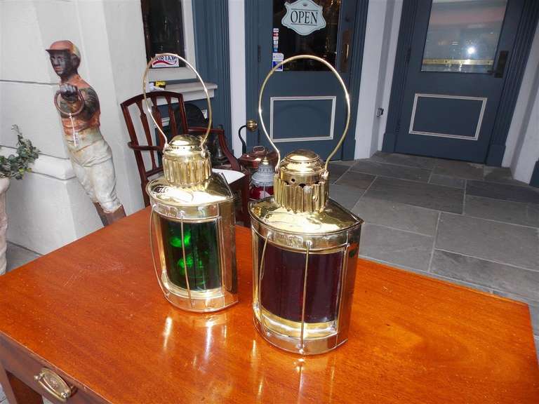 Pair of American Brass Ship Lanterns by Mason and Co., Boston, 20th Century In Excellent Condition In Hollywood, SC