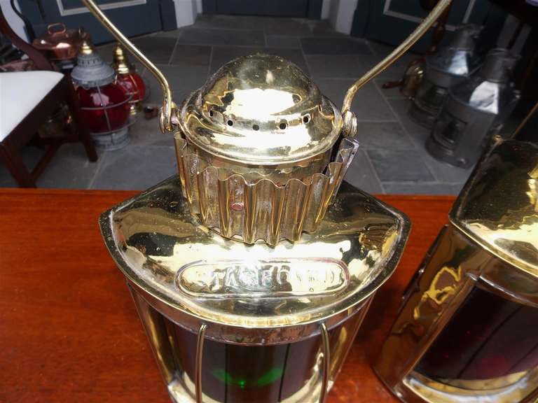 Pair of American Brass Ship Lanterns by Mason and Co., Boston, 20th Century 1