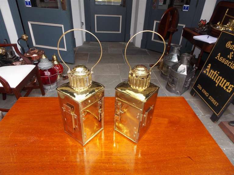 Pair of American Brass Ship Lanterns by Mason and Co., Boston, 20th Century 3