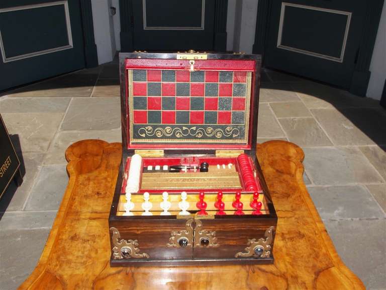 Mid-19th Century English Coromandel Game Box with Cats Eye Agate, Circa 1830