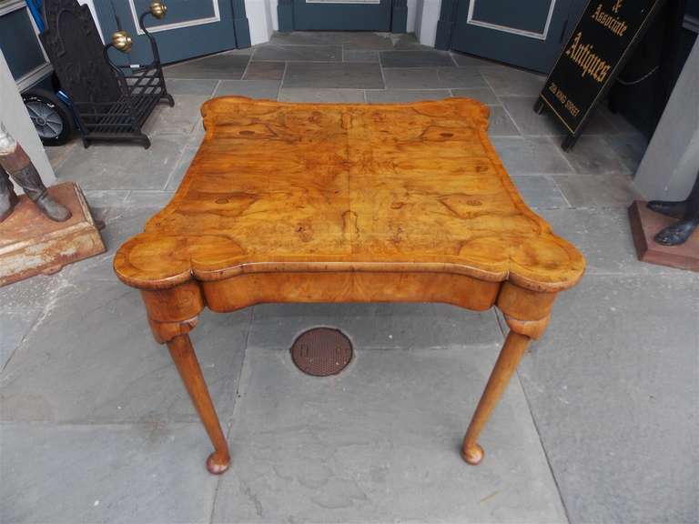 British English Queen Anne Burl Walnut Games Table With Outset Corners, Circa 1760