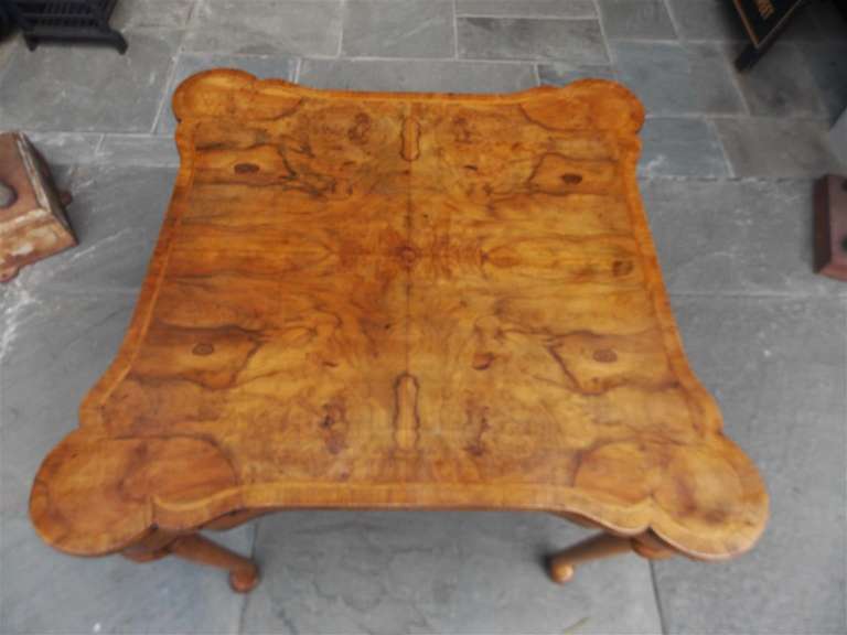 English Queen Anne Burl Walnut Games Table With Outset Corners, Circa 1760 1