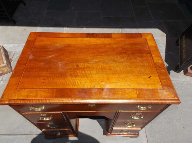 Hand-Carved English Walnut Cross Banded Knee Hole Desk, Circa 1780