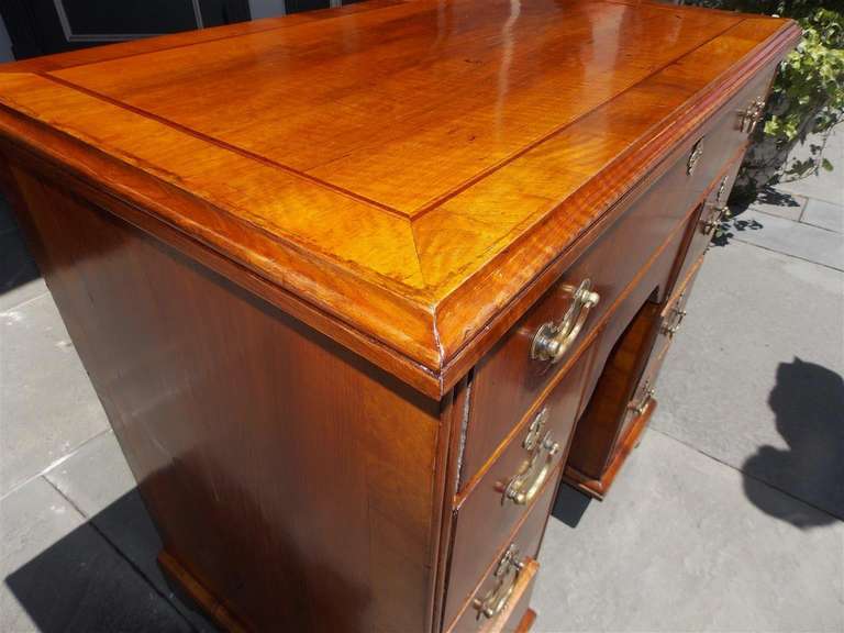 Late 18th Century English Walnut Cross Banded Knee Hole Desk, Circa 1780