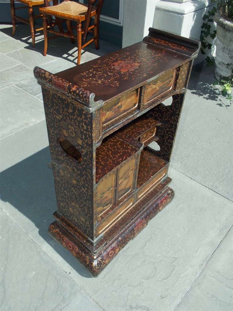 Japanese Lacquered and Stenciled Cabinet on Stand. Circa 1840 1
