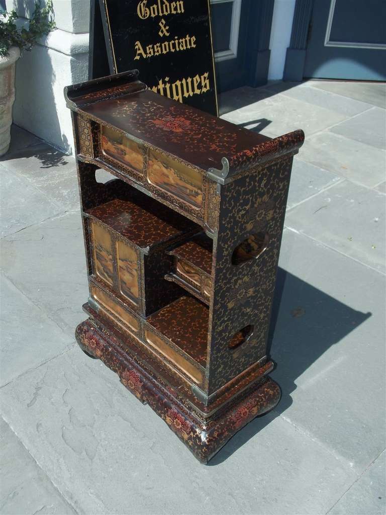 Japanese Lacquered and Stenciled Cabinet on Stand. Circa 1840 2