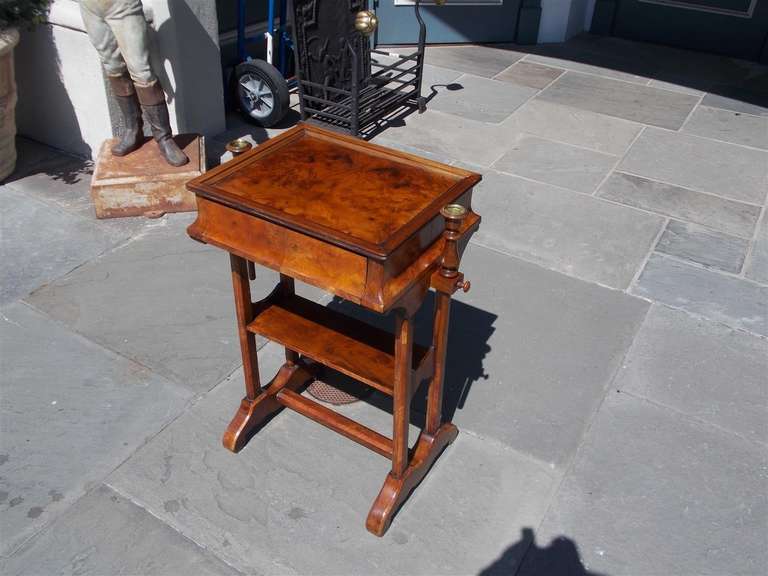 Hand-Carved English Burl Walnut Candle Arms Games Table, Circa 1800
