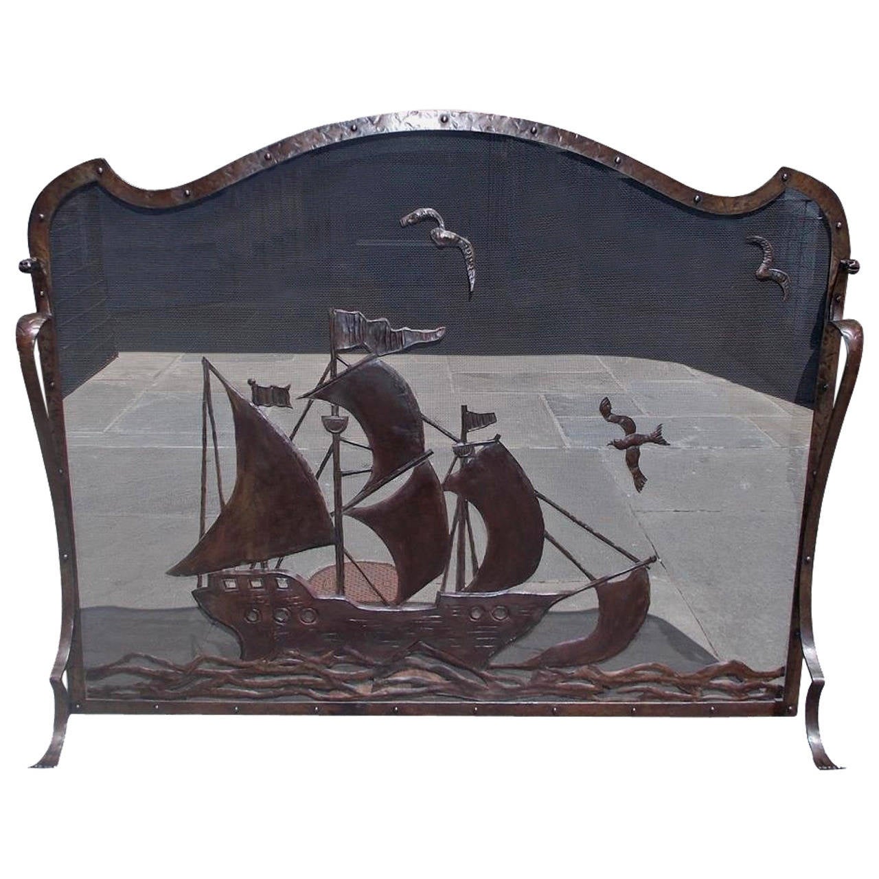 French Bronze Serpentine Nautical Fire Screen, Circa 1840 at 1stDibs
