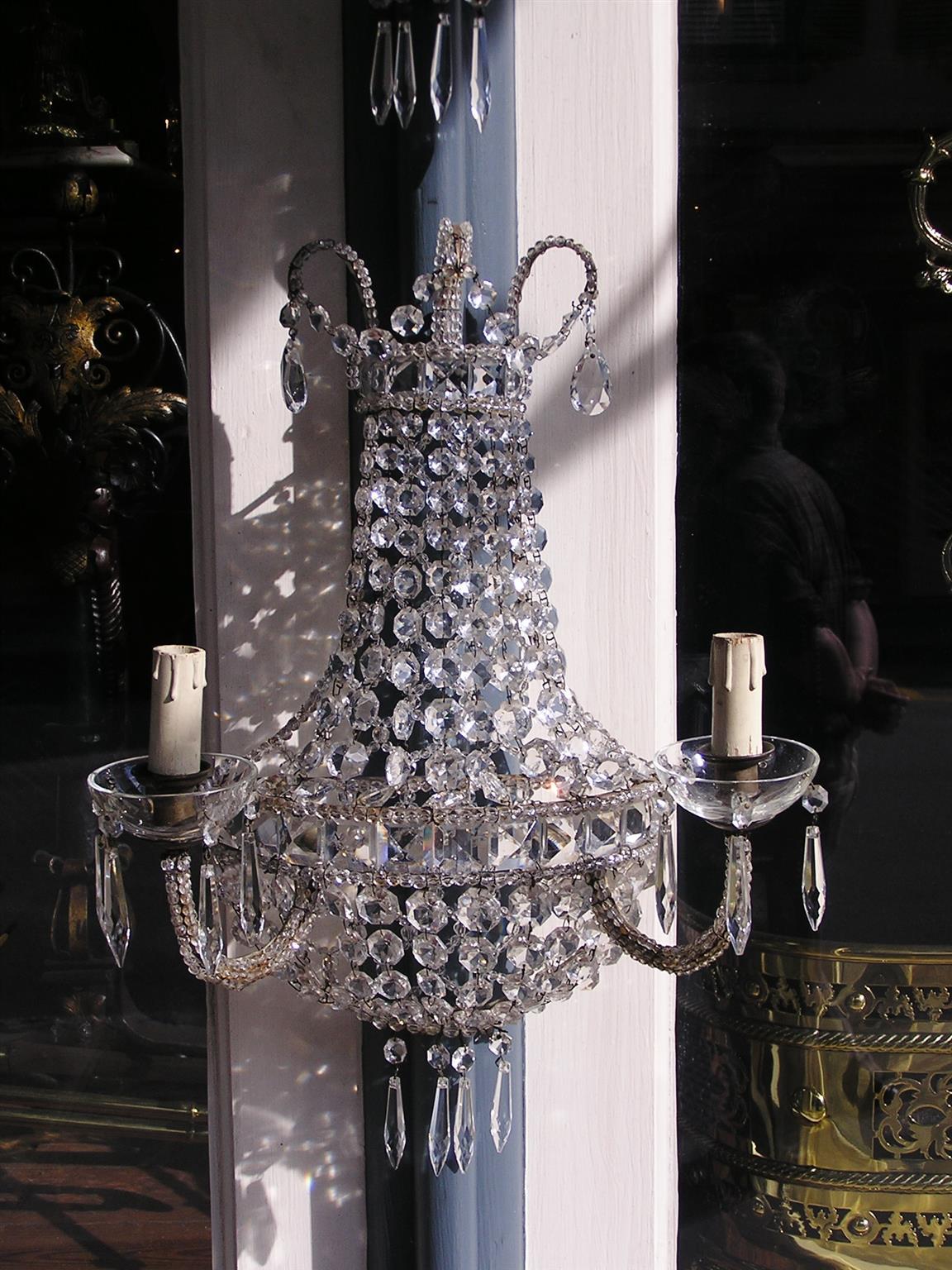 Louis Philippe Pair of French Bronze and Crystal Wall Sconces, Circa 1840 For Sale