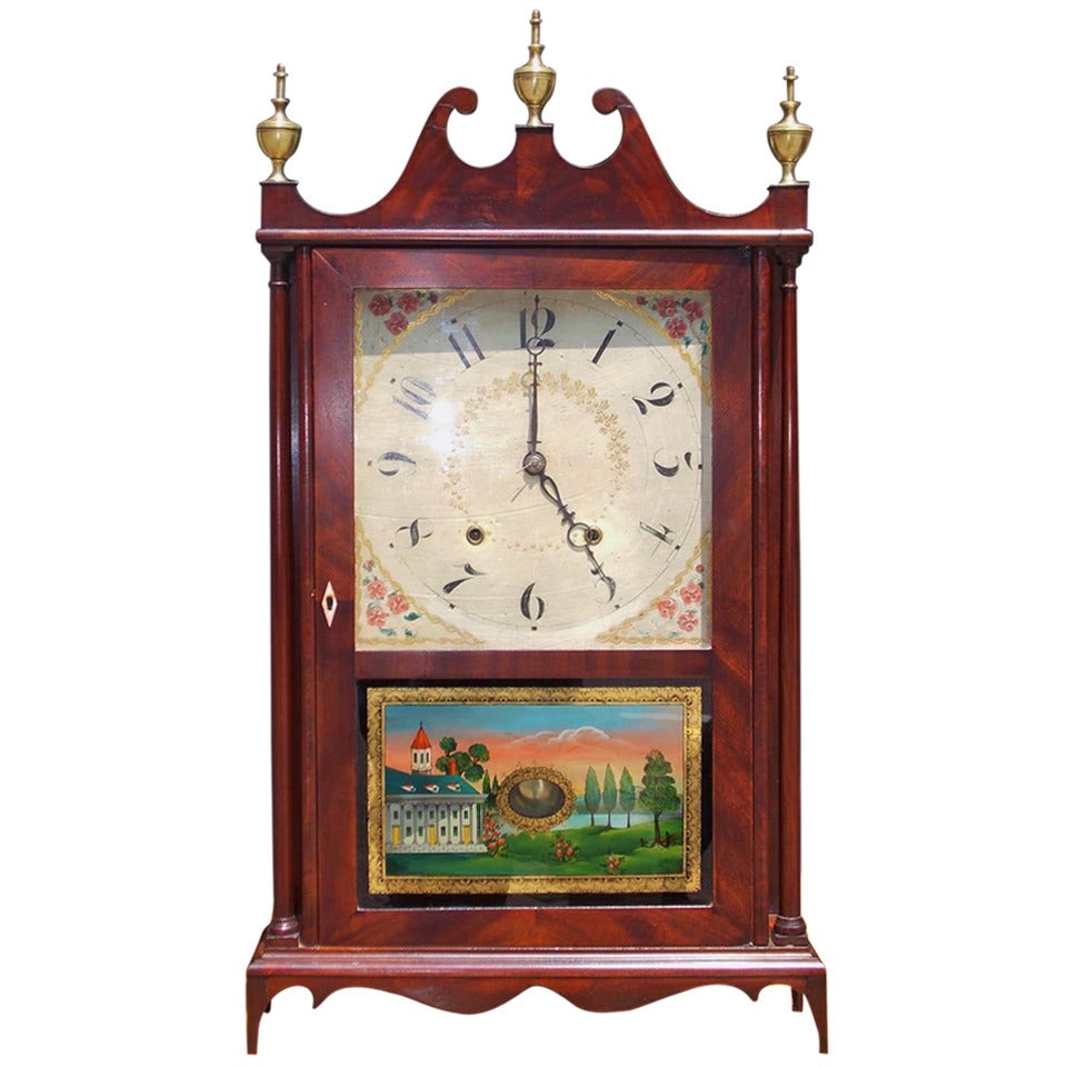 American Mahogany Pillar and Scroll Mantel Clock by  Eli Terry, Circa 1820 For Sale