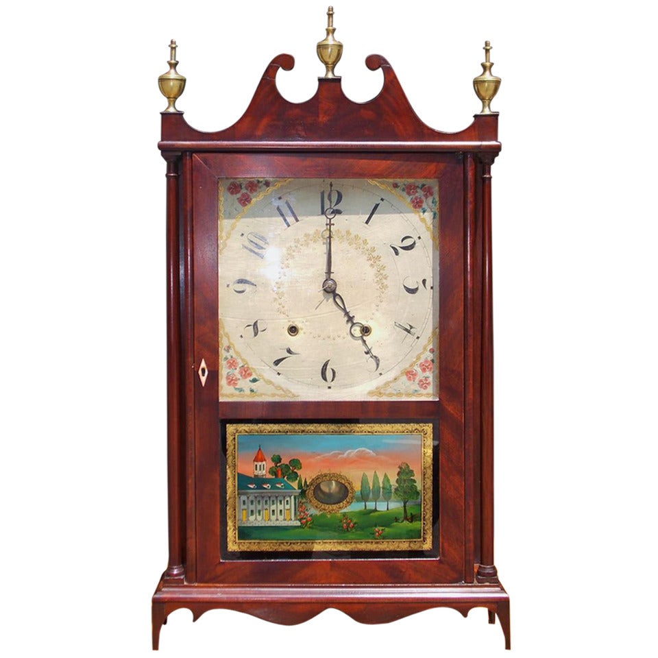 American Mahogany Pillar and Scroll Mantel Clock by  Eli Terry, Circa 1820