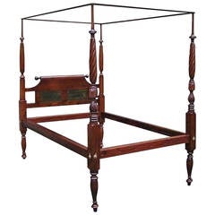 Antique American Sheraton Mahogany and Painted Four-Poster Bed, Circa 1830