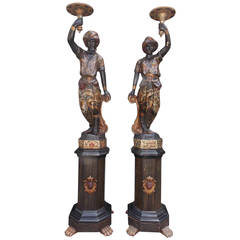 Pair of Italian Polychromed Blackamores on Octagonal Plinths, Circa 1800 12