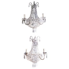 Pair of French Bronze and Crystal Wall Sconces, Circa 1840