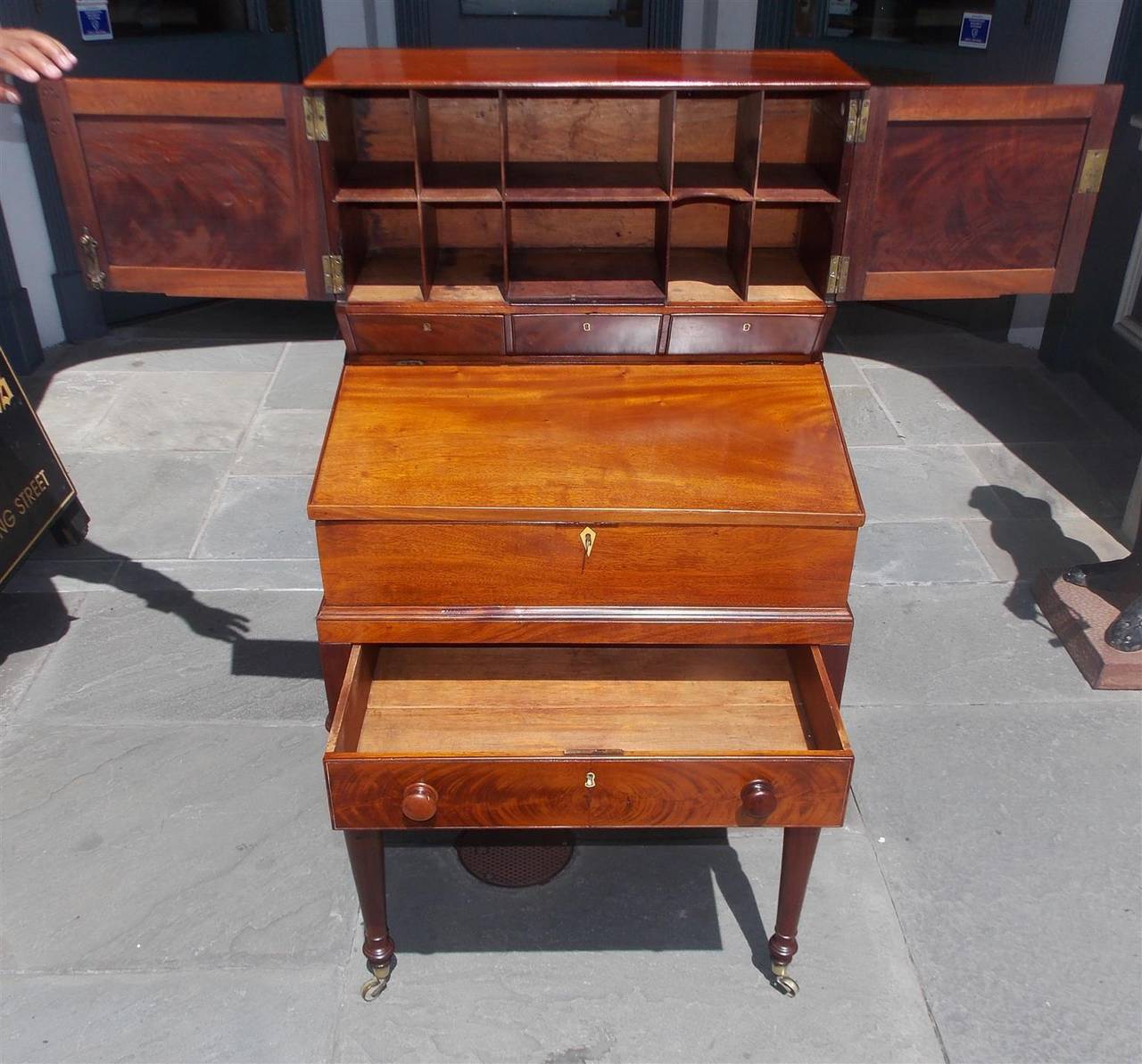 Early 19th Century American Sheraton Mahogany Campaign Desk, Circa 1820 For Sale