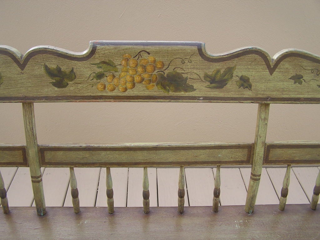 American Colonial American Fancy Painted Grape Vine Spindle Bench . Baltimore , Circa 1820 For Sale