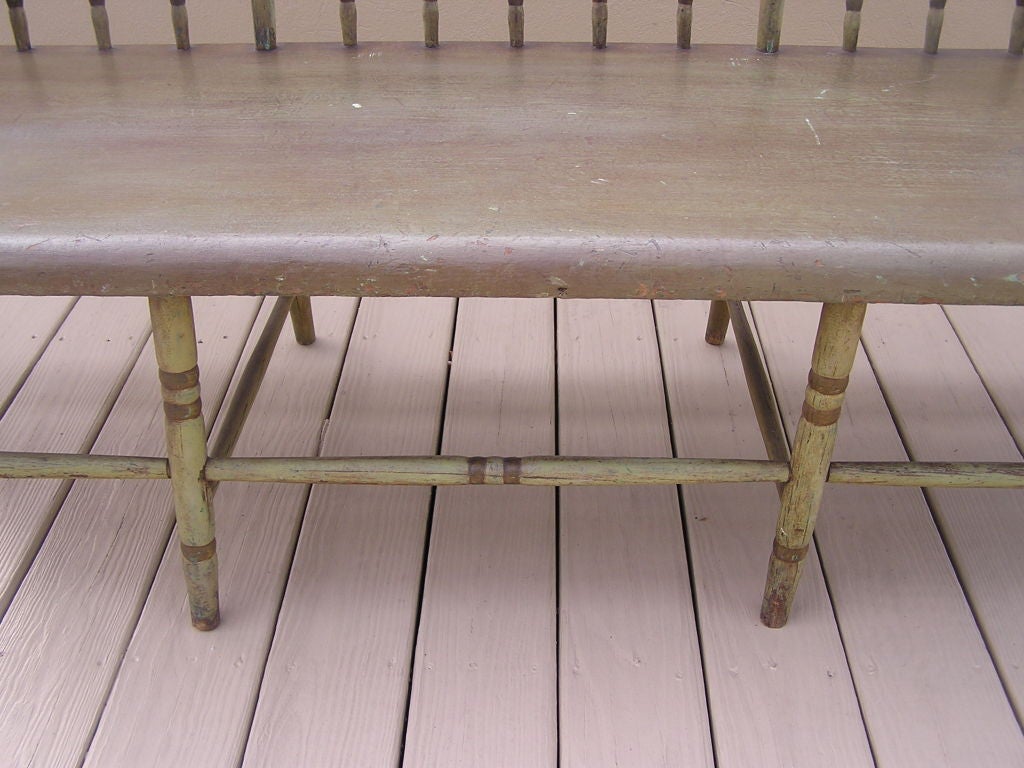 Early 19th Century American Fancy Painted Grape Vine Spindle Bench . Baltimore , Circa 1820 For Sale