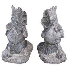 Pair of French Sandstone Roosters