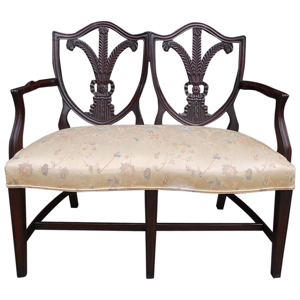 English Chippendale Mahogany Shield Back Settee, Circa 1790 For Sale