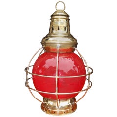 American Brass Ship Boarding Onion Lamp with Brass Cage, New York, Circa 1910