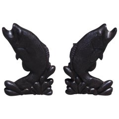 Pair of American Cast Iron Aquatic Fish Andirons, Circa 1900