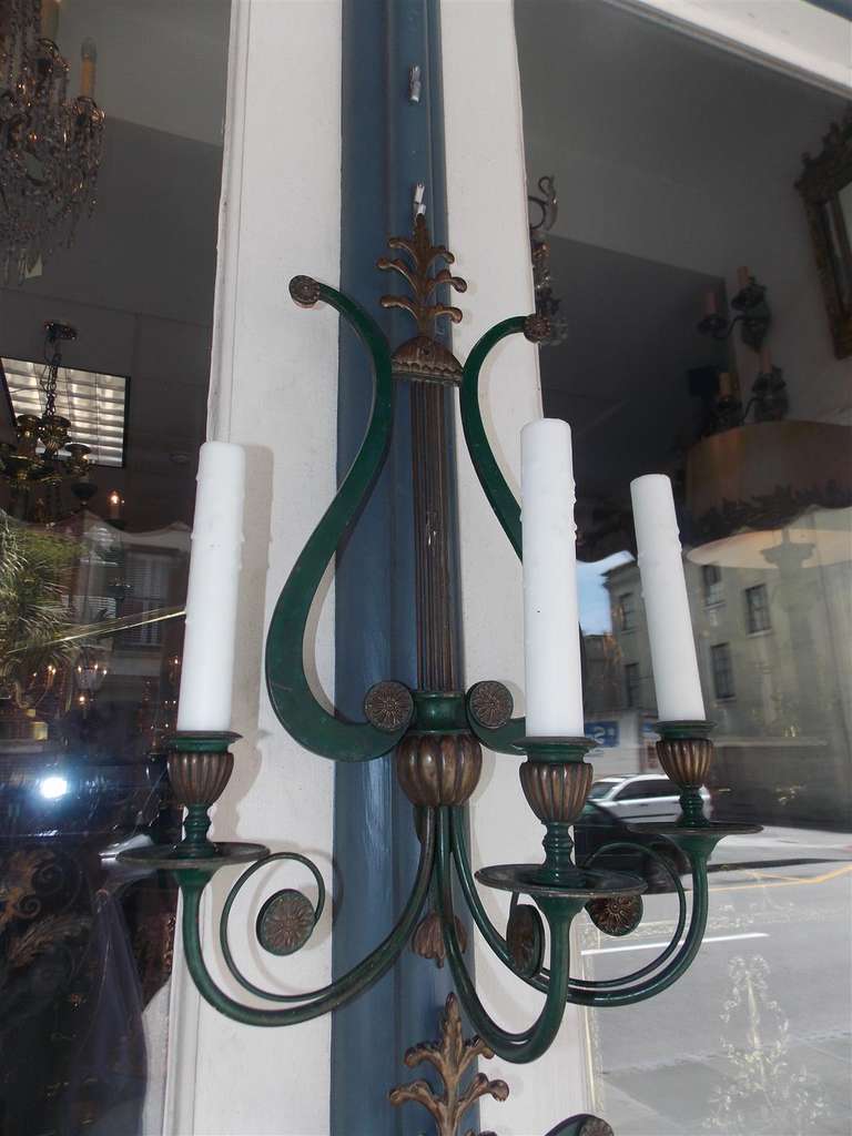20th Century Pair of American  Lyre Back Sconces, Sterling Bronze Co NY For Sale