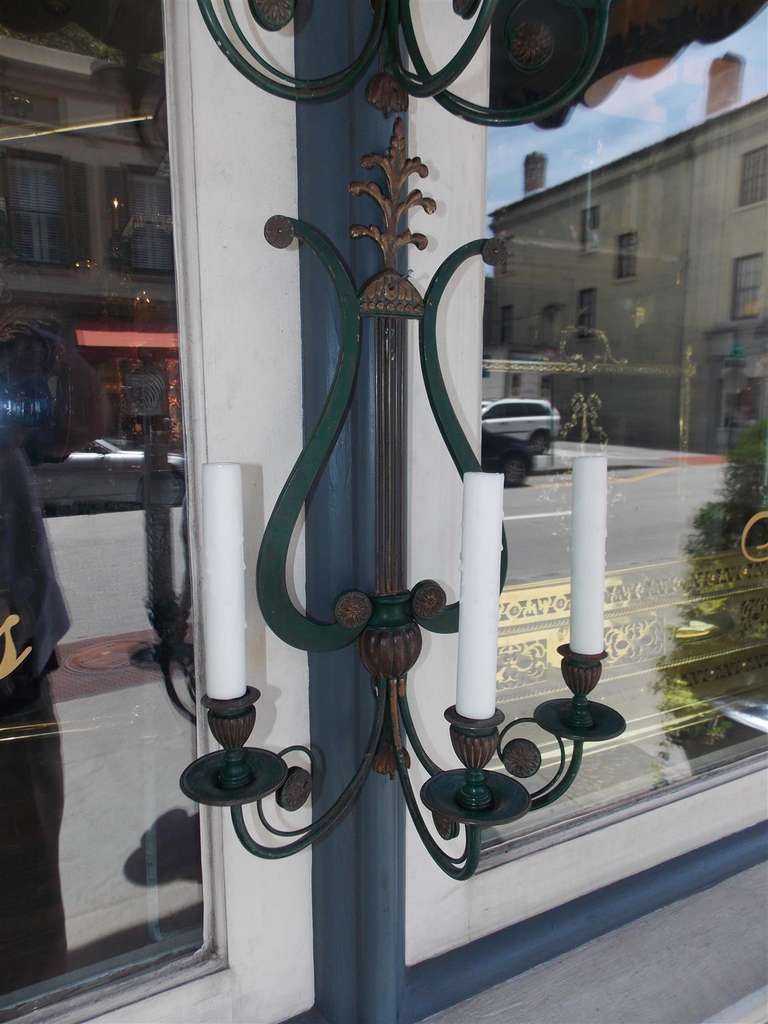 Pair of American  Lyre Back Sconces, Sterling Bronze Co NY For Sale 1