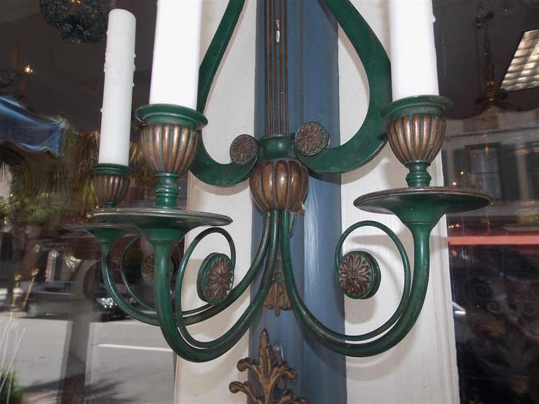 Pair of American  Lyre Back Sconces, Sterling Bronze Co NY For Sale 4