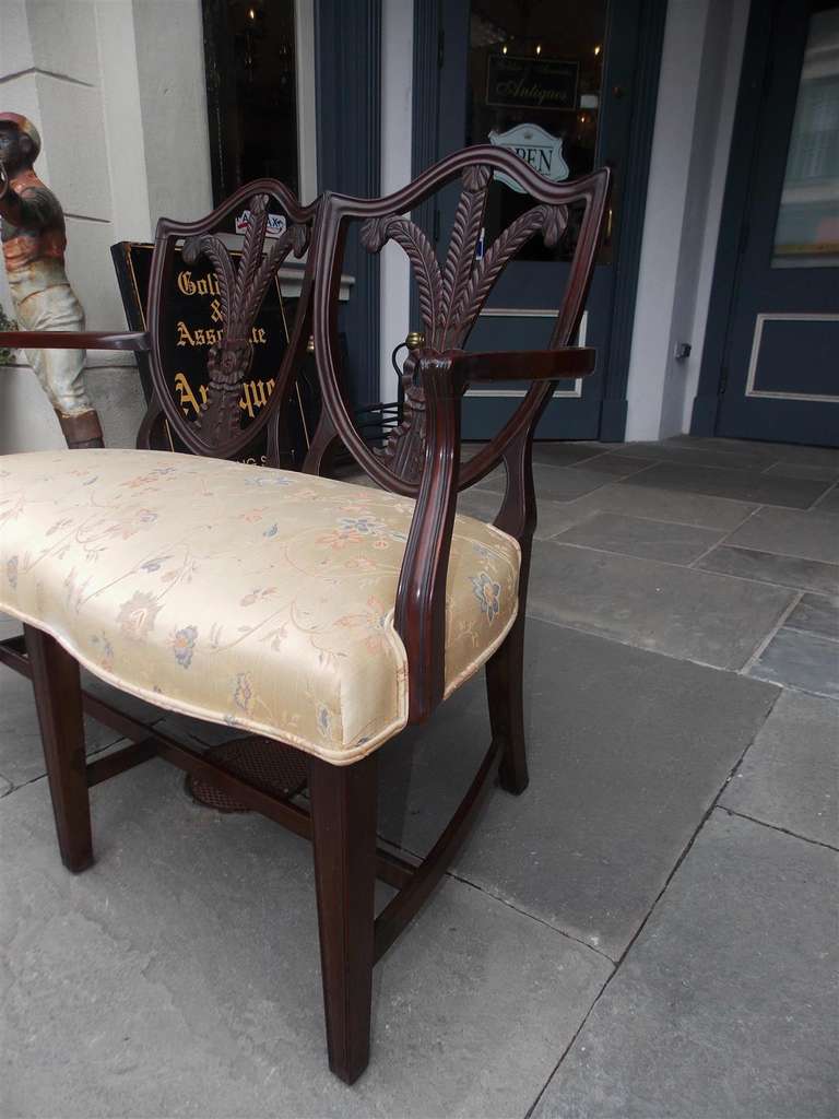 English Chippendale Mahogany Shield Back Settee, Circa 1790 For Sale 1